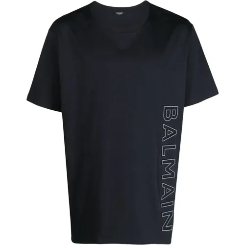 Blaue T-Shirts und Polos mit XL-geprägtem Logo , Herren, Größe: 2XL - Balmain - Modalova