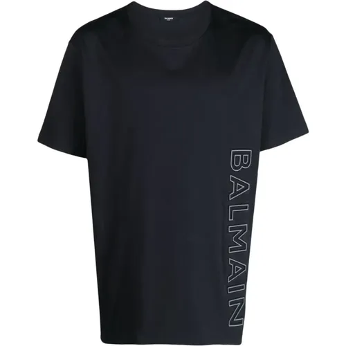 Blaue T-Shirts und Polos mit XL-geprägtem Logo - Balmain - Modalova
