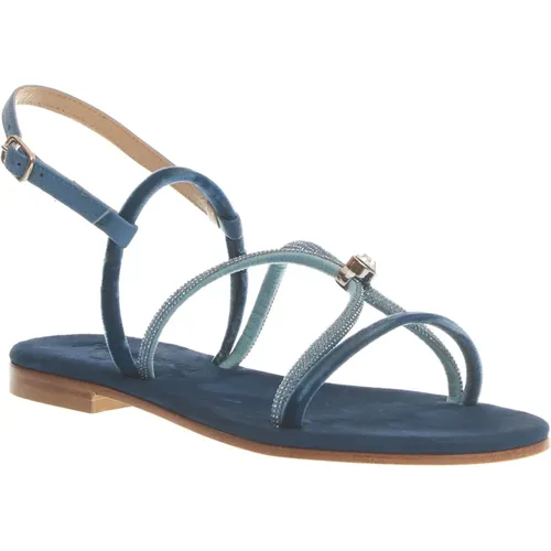 Samtsandalen mit Mikrokristallen in Blau , Damen, Größe: 40 EU - Paola Fiorenza - Modalova