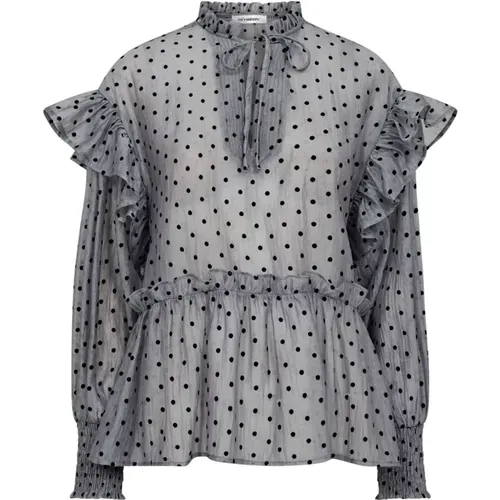 Polka Dot V-Frill Blouse Light Grey , female, Sizes: S, M, L, XS - Co'Couture - Modalova