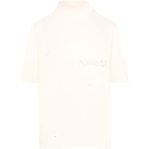T-Shirt mit Logo-Print und Farbspritzer-Detail , Herren, Größe: L - Maison Margiela - Modalova