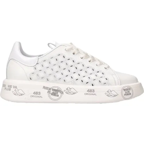 Weiße Leder-Sneaker mit Bestickten Details , Damen, Größe: 37 EU - Premiata - Modalova