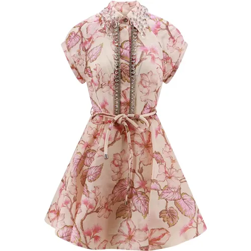Linen and Silk Mini Dress , female, Sizes: M - Zimmermann - Modalova