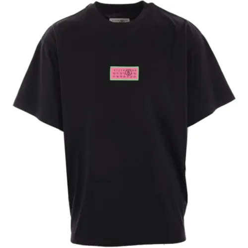 Schwarzes Baumwoll-Jersey-Logo-T-Shirt , Herren, Größe: XL - MM6 Maison Margiela - Modalova