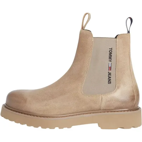 Suede Chelsea Boots Logo Print Cracked Earth , Herren, Größe: 41 EU - Tommy Hilfiger - Modalova