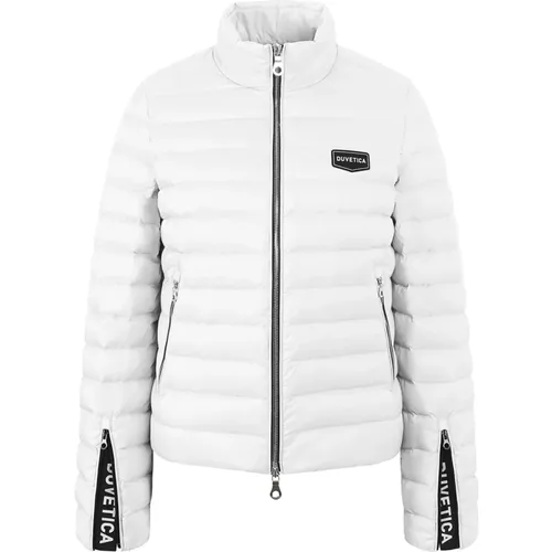 Weiße High-Neck Daunenjacke Logo , Damen, Größe: S - duvetica - Modalova