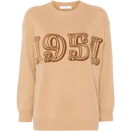 Camel Wool-Cashmere Sweater 1951 Motif , female, Sizes: L, M, XS, S - Max Mara - Modalova