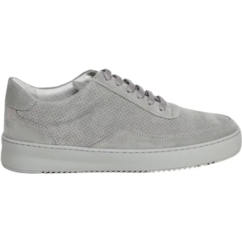 Grey Perforated Suede Low Top Trainers , female, Sizes: 6 UK - Filling Pieces - Modalova