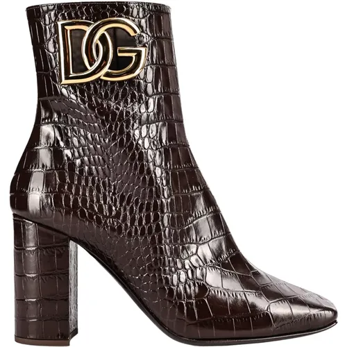Printed Leather Ankle Boots , female, Sizes: 5 1/2 UK, 5 UK, 3 UK, 6 UK, 4 1/2 UK, 4 UK, 6 1/2 UK, 8 UK - Dolce & Gabbana - Modalova
