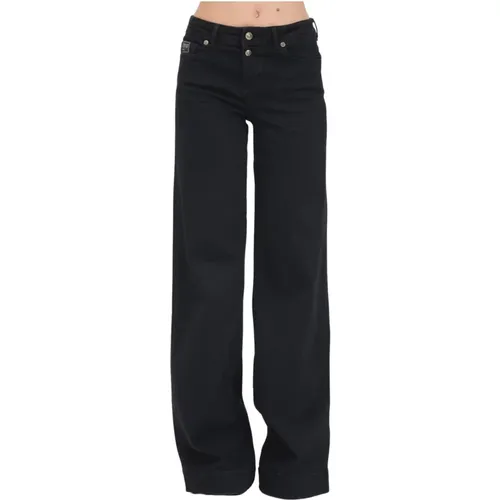 Schwarze Gothic-bestickte ausgestellte Jeans , Damen, Größe: W28 - Versace Jeans Couture - Modalova