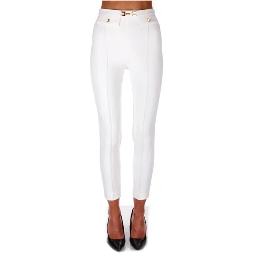 Ivory Trousers with Side Zip and Button , female, Sizes: XL, L, M, 2XL, S - Elisabetta Franchi - Modalova