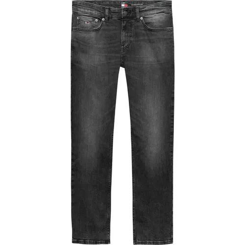 Schwarze Slim Fit Jeans mit Used-Look , Herren, Größe: W38 - Tommy Jeans - Modalova