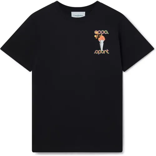 Sportliches Schwarzes T-Shirt mit La Flamme Du Sport Print , Herren, Größe: L - Casablanca - Modalova