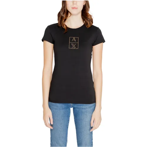 Schwarzes Bedrucktes T-Shirt Rundhalsausschnitt Damen , Damen, Größe: L - Armani Exchange - Modalova