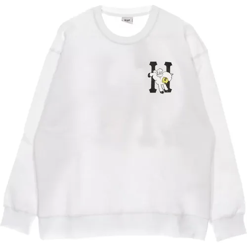 Klassischer Flocked Crew Neck Sweatshirt Weiß , Herren, Größe: S - HUF - Modalova