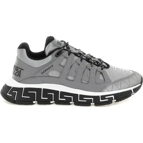 Silver Fabric Sneakers for Men , male, Sizes: 5 UK, 5 1/2 UK - Versace - Modalova