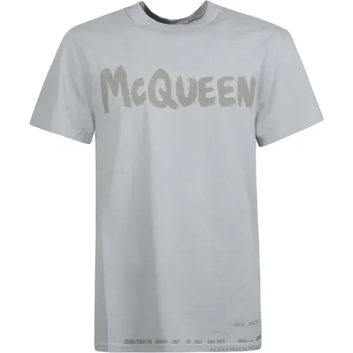 Graues Baumwoll-T-Shirt mit Logodetail - alexander mcqueen - Modalova