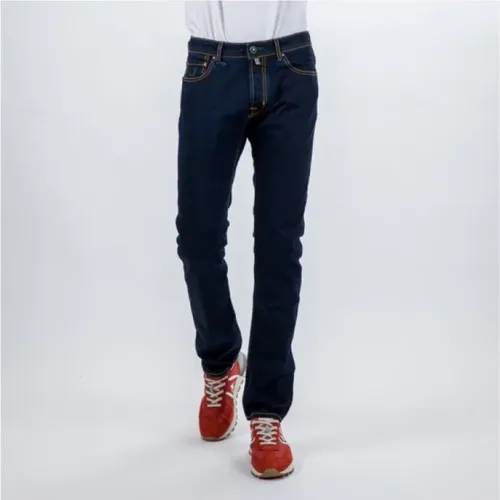 Handgemachte Dunkelblaue Jeans mit Gelben Nähten , Herren, Größe: W35 - Jacob Cohën - Modalova