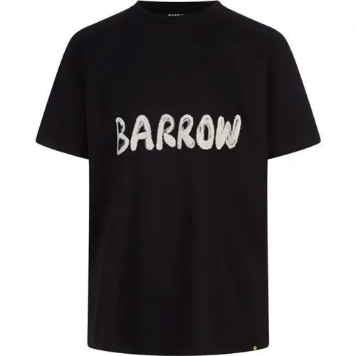 Schwarzes T-Shirt mit Graffiti-Print,Schwarzes Unisex Logo Print Baumwoll T-shirt - BARROW - Modalova