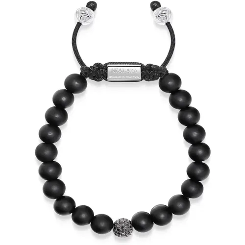 Men's Black Diamond Beaded Bracelet with Matte Onyx - Nialaya - Modalova