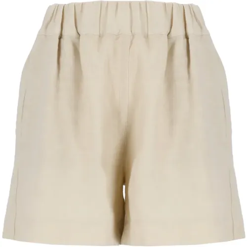 Leinen Shorts Elastischer Bund Taschen , Damen, Größe: M - 120% lino - Modalova