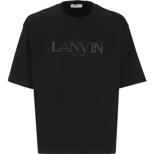 Schwarzes Baumwoll-T-Shirt mit Stickerei - Lanvin - Modalova