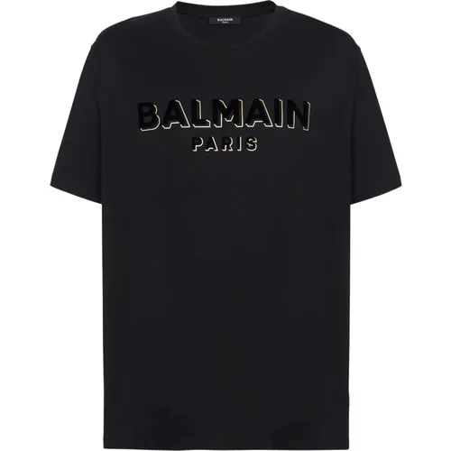 T-hirt mit beflocktem Metallic-Print , Herren, Größe: S - Balmain - Modalova