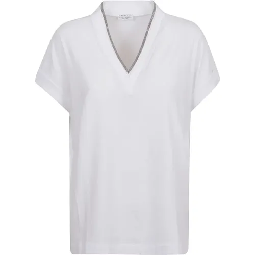 Weiße T-Shirts und Polos V-Ausschnitt - BRUNELLO CUCINELLI - Modalova