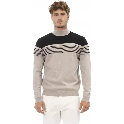 Beiger Mock Neck Pullover Stilvolle Ergänzung , Herren, Größe: M - Alpha Studio - Modalova