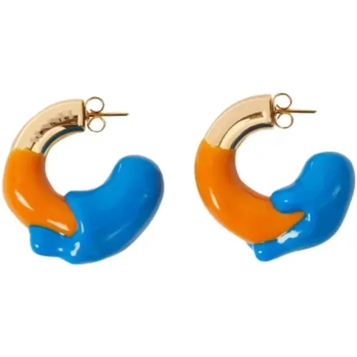 Gummierte Goldene Ohrringe mit Logo - Sunnei - Modalova