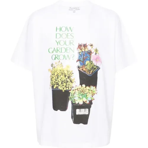 Floral Slogan Print Crew Neck T-shirt , male, Sizes: XL - JW Anderson - Modalova