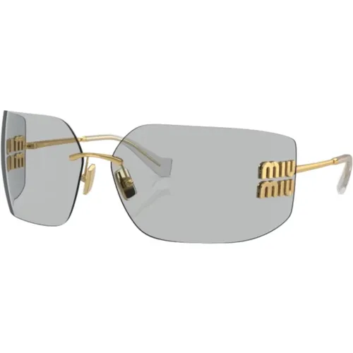 Gold Frame Sunglasses with Light Grey Lenses , female, Sizes: ONE SIZE - Miu Miu - Modalova