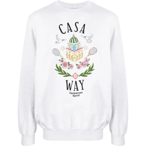 Embroidered Grey Sweatshirt with Casa Way Motif , male, Sizes: S, M - Casablanca - Modalova