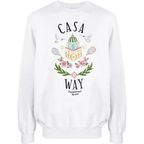 Embroidered Grey Sweatshirt with Casa Way Motif , male, Sizes: S, M, L - Casablanca - Modalova