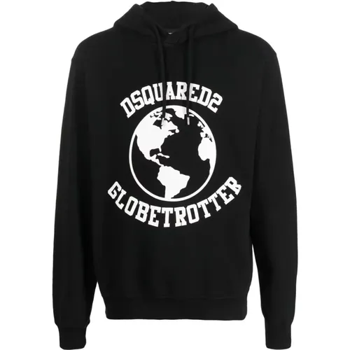 Schwarzer Globetrotter Logo-Print Hoodie , Herren, Größe: XL - Dsquared2 - Modalova