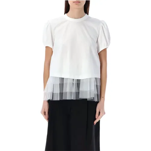 Weißes Tüll Rüschenärmel T-Shirt , Damen, Größe: S - Noir Kei Ninomiya - Modalova