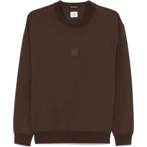 Brauner Fleece-Pullover mit geripptem Kragen , Herren, Größe: M - C.P. Company - Modalova