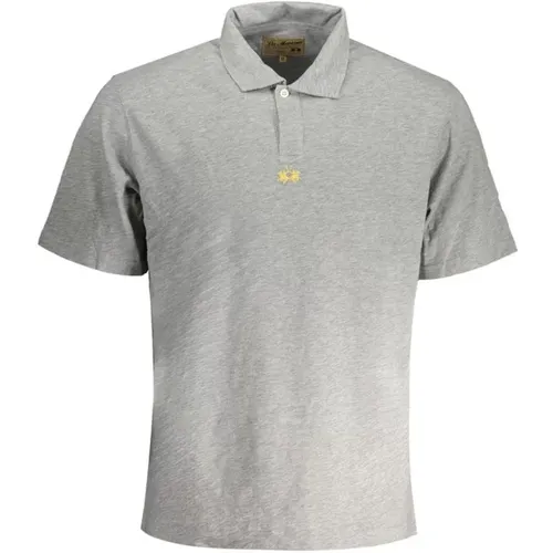 Besticktes Polo Shirt Grau Baumwolle Kurzarm , Herren, Größe: 3XL - LA MARTINA - Modalova