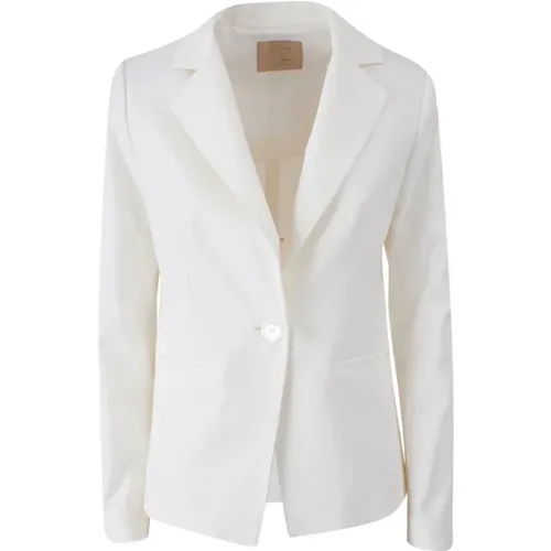 Weiße Baumwollmischung Blazer Jacke , Damen, Größe: M - YES ZEE - Modalova