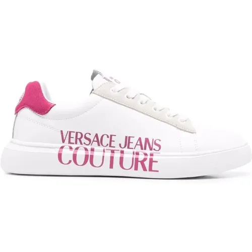 Leather Sneakers with Suede Inserts - Women`s Size 38 , female, Sizes: 8 UK - Versace Jeans Couture - Modalova