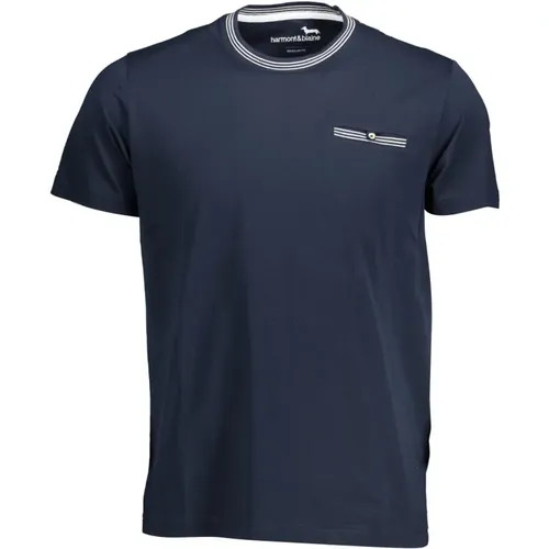 Blaues Baumwoll-T-Shirt mit Kontrastdetails - Harmont & Blaine - Modalova