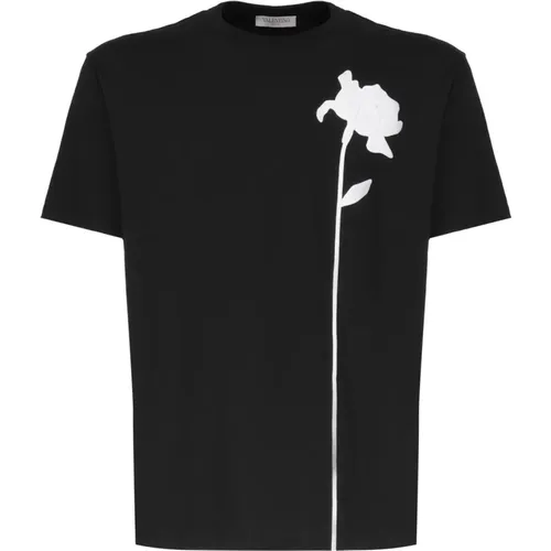 Cotton T-shirt with Flower Embroidery , male, Sizes: XL - Valentino Garavani - Modalova