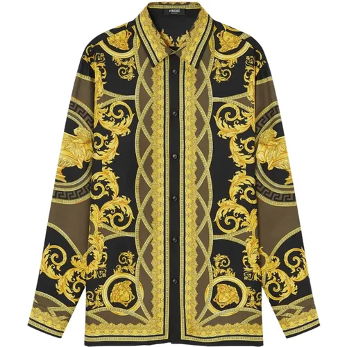 Green Silk Twill Shirt La Coupe Des Dieux , male, Sizes: S, L, M - Versace - Modalova