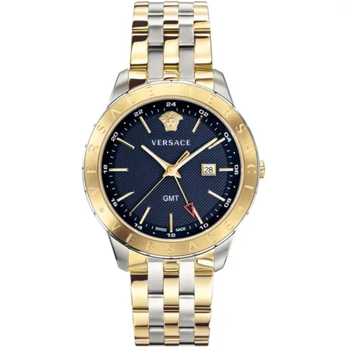 Univers GMT bicolor Watch , male, Sizes: ONE SIZE - Versace - Modalova