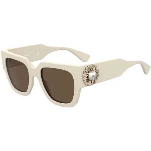 Sonnenbrille mit elfenbeinfarbenem Rahmen und braunen Gläsern , Damen, Größe: 52 MM - Moschino - Modalova