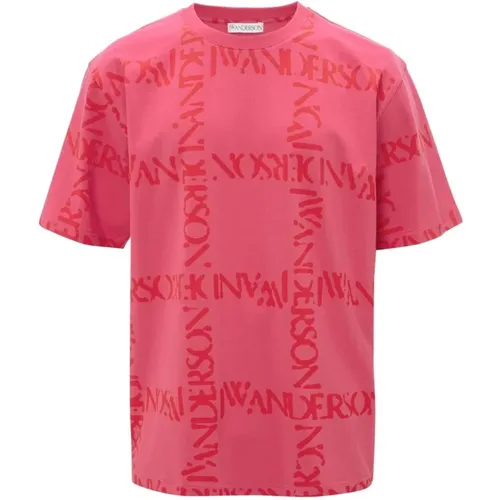 Rosa Logo Grid Kurzarm T-Shirt - JW Anderson - Modalova