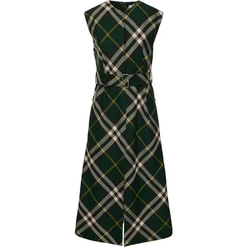 Green Wool Dress with Belt , female, Sizes: XS, 2XS - Burberry - Modalova