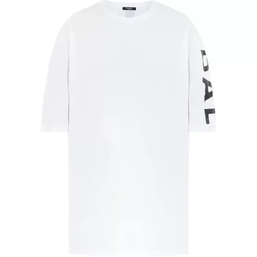Vertikales Logo T-Shirt - Klassisches Modell - Balmain - Modalova