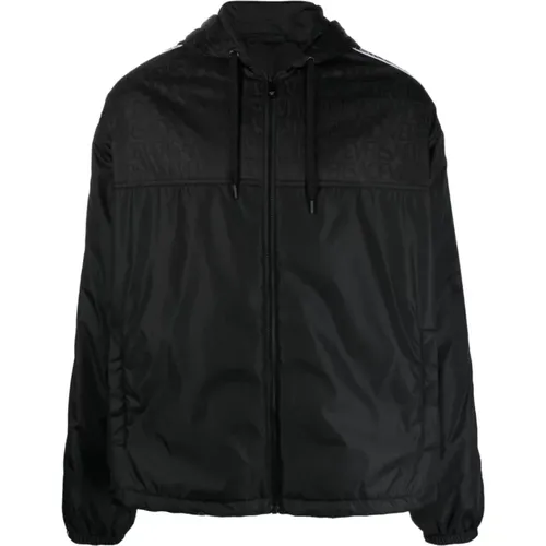 Jacquard Logo Hooded Jacket , male, Sizes: M, L - Versace - Modalova