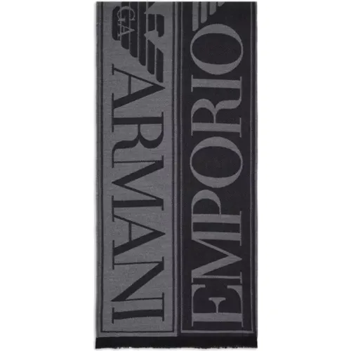 Wool Jacquard Scarf with Maxi Lettering , male, Sizes: ONE SIZE - Emporio Armani - Modalova